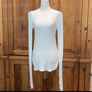 White Ribbed 100% Cotton Long Sleeve Top Sz. MD.